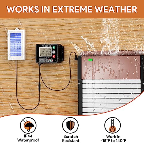 Automatic Chicken Coop Door Opener - Solar Powered, Auto Chicken Coops Door with LCD Display and Timer/Light Sensor Modes for Safe