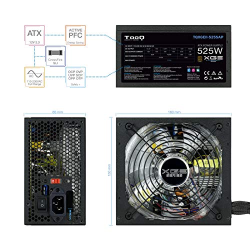 TooQ TQXGEII-525SAP 525W ATX Black power supply unit - power supply units (525 W, 110-230, 50-60, Active, 18 A, 19 A) - Alimentatore - Immagine 3