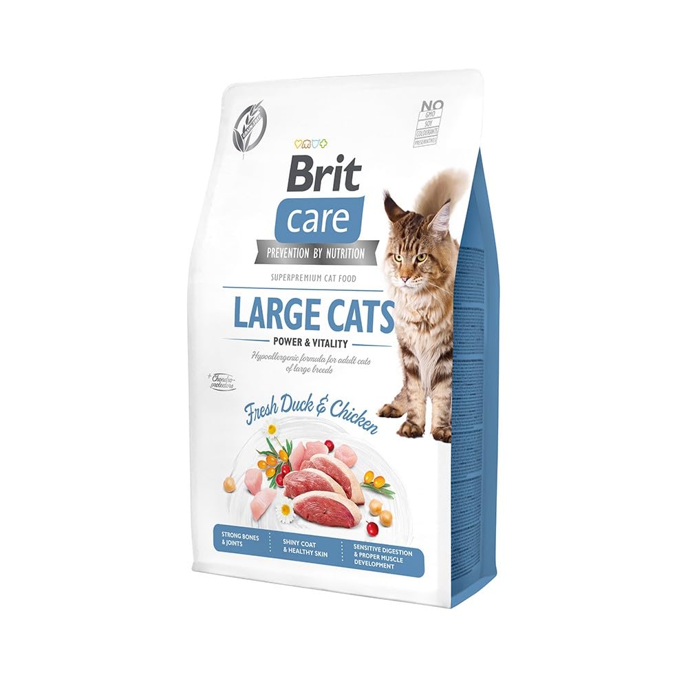 Brit Care Cat Food for Large Cats, Duck & Chicken, Hypoallergenic, Superpremium Dry Food for Adult Cats of Large Breeds