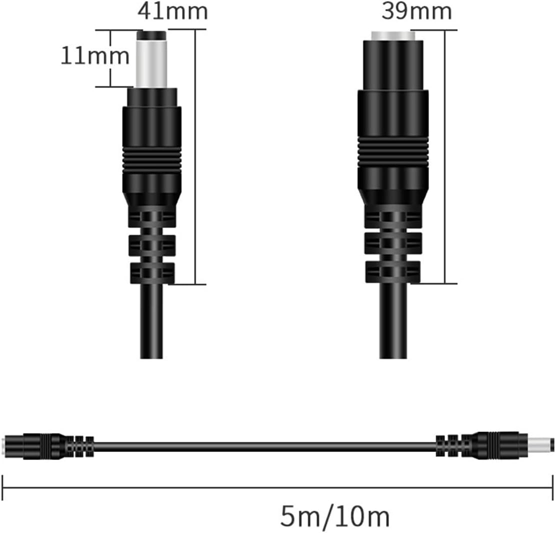 Extension Cable Male to Male Power Connector 5.5mm x 2.1mm Adapter 2M 3Meters 5M 10M Long for LED Power CCTV Camera DVR(10M)