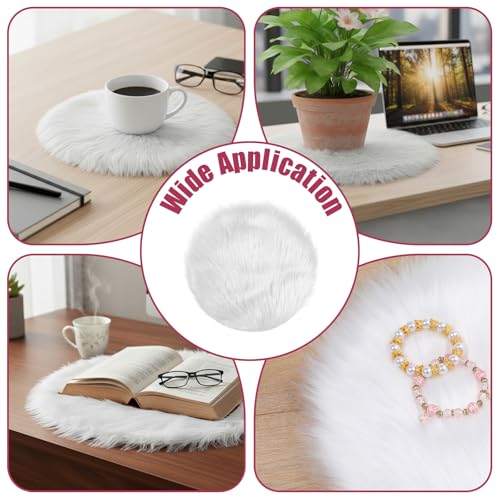 Tapete redondo blanco de peluche sintético 30 cm miniatura 7