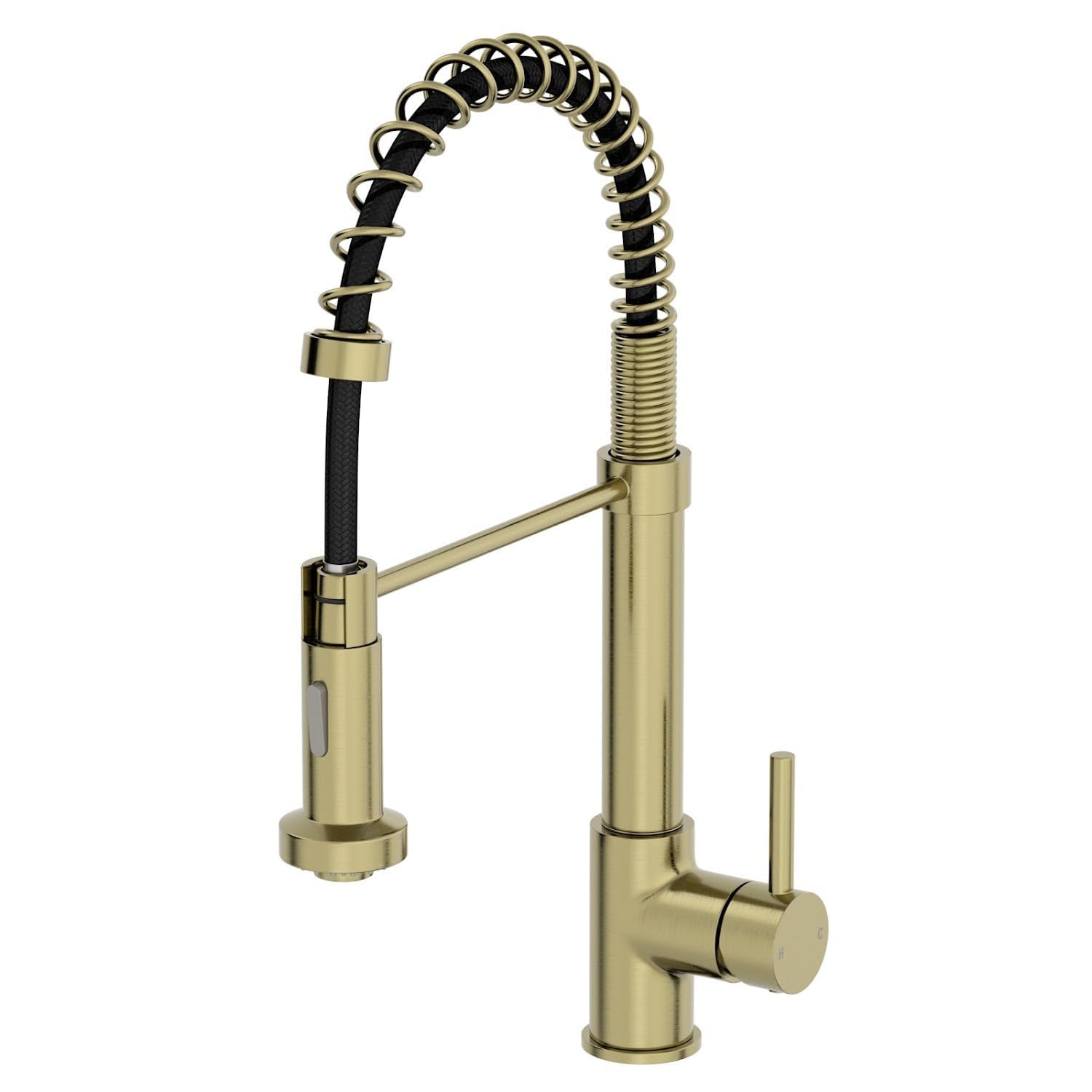 Säuber Brushed Brass Säuber® Carena Kitchen Sink Mixer Tap Pull Out Spray Head Swivel Spout Brass Body Single Lever Handle For Sinks Taps Faucet Modern Round,