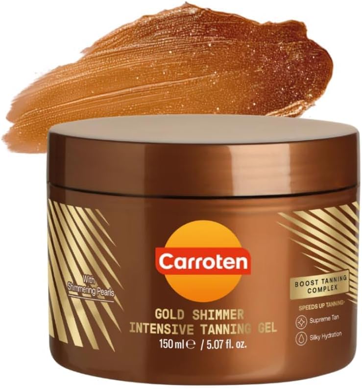 Carroten Gold Shimmer Intensive Tanning Gel 150 ml - Tan Express Accelerator - Sunbed Tanning Accelerator - Sunscreen without SPF