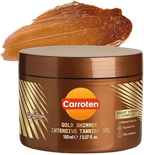 Carroten Gold Shimmer Tanning Gel | Browning Tan Accelerator | Non-Greasy, Water-Resistant with Carrot & Coconut Oil | Vitamin A & E For Moisture & Hydration | Made in Greece | 5 Fl Oz