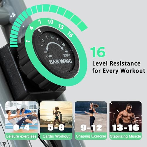 Image of BARWING Stationary Exercise Bike for Home Workout, 5 IN 1 Foldable Indoor Cycling Bike for Seniors, 350LB Capacity, 16-Level Magnetic Resistance, Seat Backrest Adjustments
