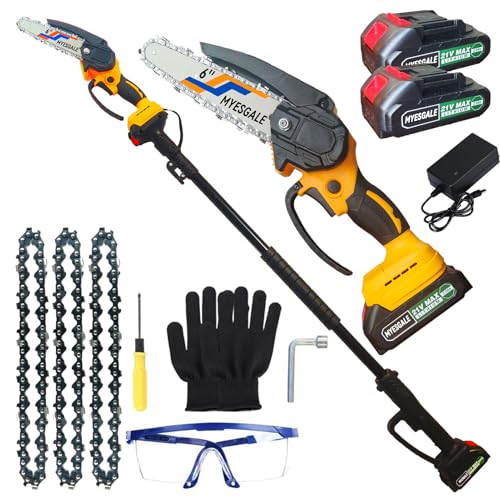 2-IN-1 Cordless Pole Saw & Mini Chainsaw, 21V 2.0Ah battery powered Chain saw, tree trimmers long handle pruner, 7ft Reach electric pole saws for tree trimming Wood Cutting
