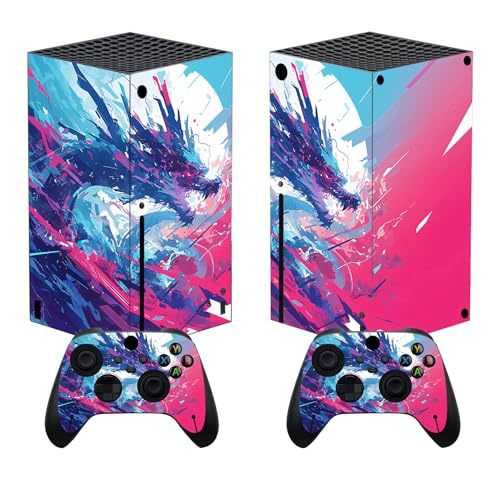 PlayVital Stickers Manette pour Xbox Series X,Autocollant Protection pour Xbox Series X Console Accessoires Skin Habillages-Dragon Néon