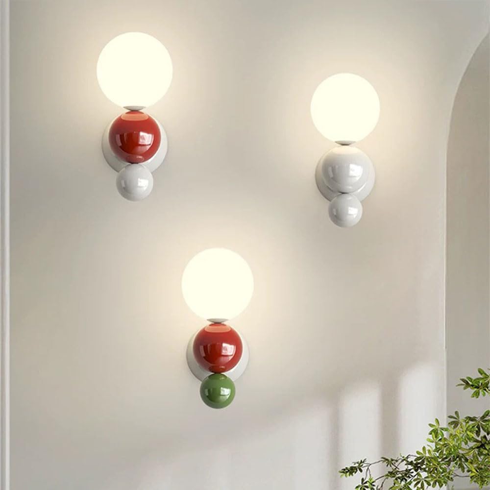 Aplique de Pared con Bola de Cristal Blanco lechoso: luz Decorativa de Estilo francés para Dormitorio, Sala de Estar y pasillos (Blanco y Rojo)