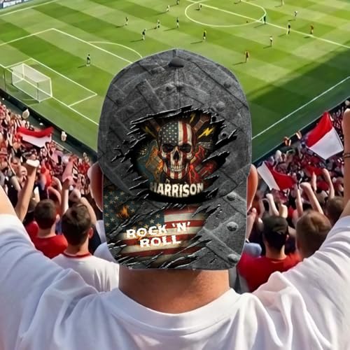 Image of Skull Baseball Cap for Men, Grim Reaper Death Crack Old Metal with Flag, Men's Hat, Adjustable Motorcycle Soft Caps