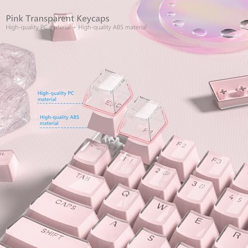 Image of Womier Keyboard Keycaps, Lusterfly Jelly Keycaps Pink Shine Through Key Cap | Custom Cute Keycaps Set 60 75 100 Percent, 118 Keys OEM Profile for 61 /68 /84 /87 /98 /100 Cherry MX Mechanical (Backlit Pink)