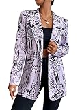 WDIRARA Women's Graffiti Print Lapel Collar Long Sleeve Work Office Jackets Blazer Multicolor L