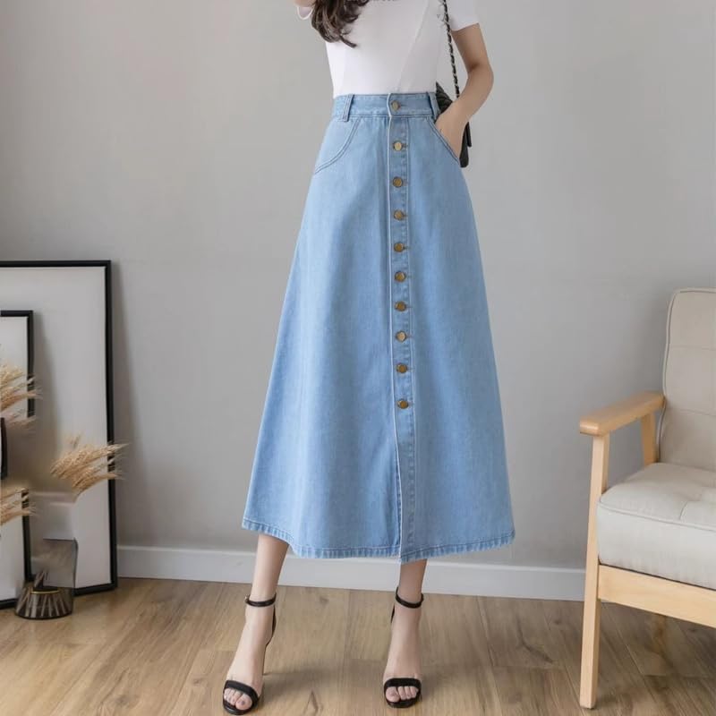 LIXINGHEITANG Denim Skirt Long Summer Autumn Women Spring and Waist Thin Style2