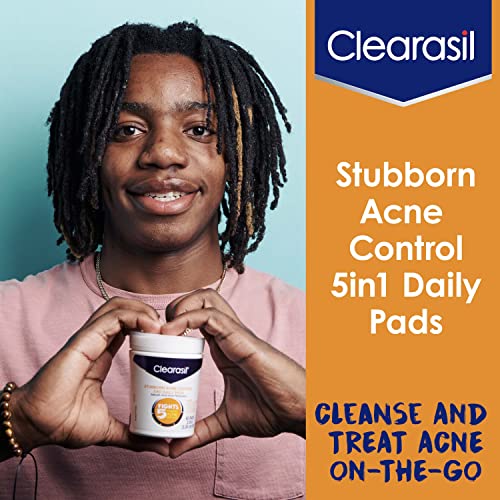 Clearasil Stubborn Acne Control 5In1 Daily Facial Cleansing Pads, With Salicylic Acid Acne Treatment Medicine, 90 Count #TOP4