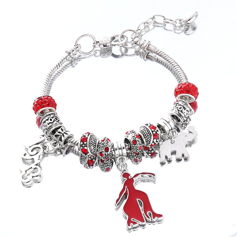 Sorority Jewelry Metal Red Beads Greek Elephant Fortitude Charm 1913 Bracelet For Lady Community Club Member Gifts