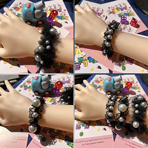 3 Pcs Pearl Hair Ties Black Lace Mesh Elastic Hair Tie Beaded Hair Ropes Genefy Pearls Ponytail Holder Hair Accessories For Women And Girls Artificial Hair Loop Can Be Used As Bracelet (Type-Lace) #TOP5