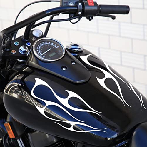 Image of Motorcycle Gas Tank Flame Decals,Universal Motorcycle Flame Sticker PET Waterproof Sport Stripes Decals Stickers Fuel Tank Fender Decal Set Decoration Accessories,Black