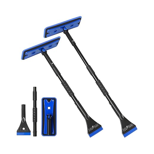 36" Car 3-in-1 Snow Brush, Detachable Extendable Vehicle Windshield Ice Frost Scraper with Ergonomic Foam Grip Handle, Automotive Snow Removal Tools, Universal for SUV RV Truck (Blue)