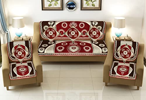Image of SAWNA Homes Sofa Cover with Cushion Cover 3 Seater and 2 Seater - Chenille Velvet Sofa Covers Set of 10 Pcs 5 Seater - 3+1+1 Panels for Home Living Room Sofa Couch Decor (Coffe)