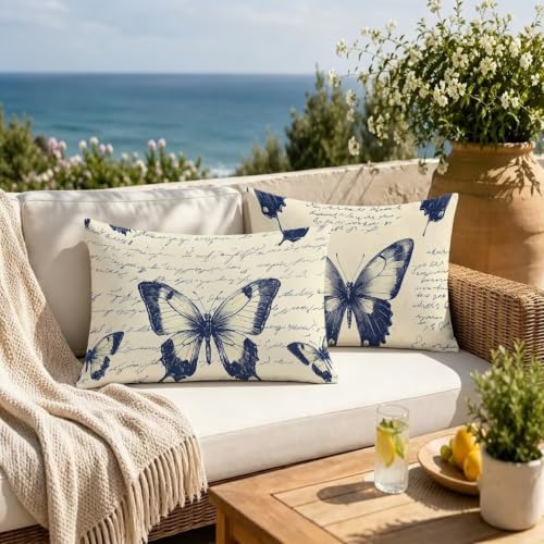 Fundas de cojines de lino impermeable de alta calidad estilo mariposa 4