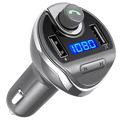 Criacr Bluetooth FM Transmitter for Car, Wireless FM Transmitter Radio Adapter Car Kit, Universal Car Charger with Dual USB Charging Ports, Hands Free Calling for All Smartphones.(Grey)
