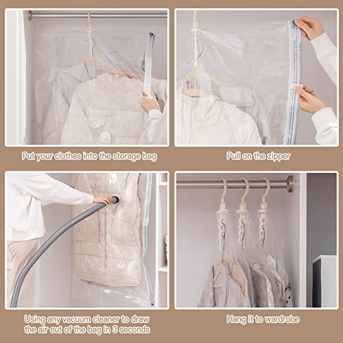 4 Hanging Vacuum Storage Bag Space Saver Bags Transparent Vacuum Sealed Storage Bag For Suits Dress Jackets Coat 2 Longer 2 Short Clothes Protector Closet Organizer #TOP6