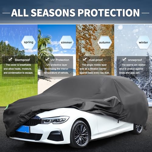 Image of X AUTOHAUX Waterproof Sedan Car Cover for 178-186 Inch Sedans - All-Weather Protection, Anti-UV, Windproof, Left Side Zipper & Mirror Pockets Heavy Duty Outdoor Vehicle Cover