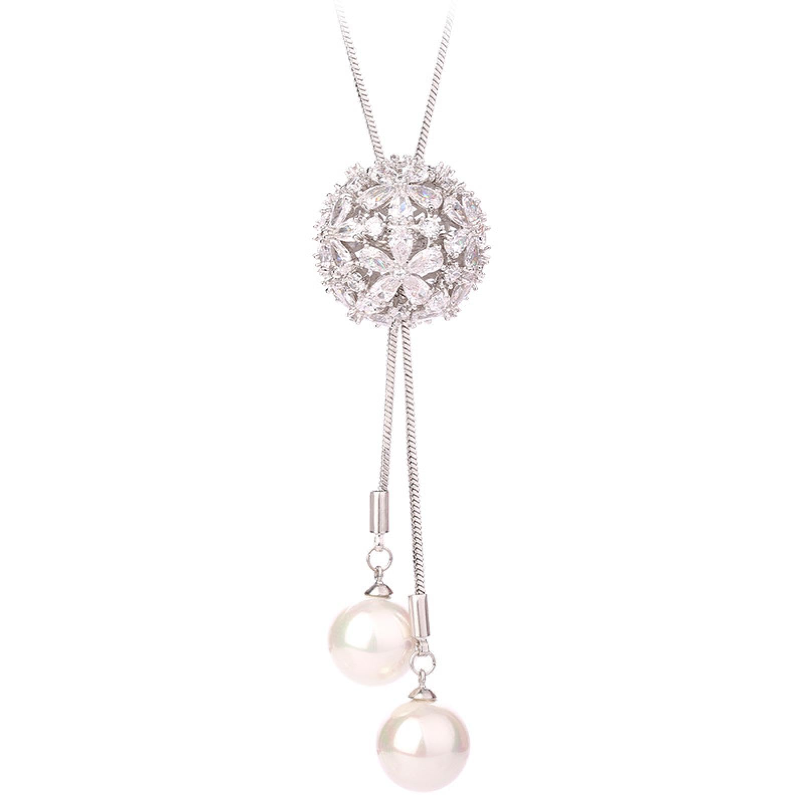 Collar Mujer Colgante Cadena Regalos Necklace Collar Largo De Perlas con Colgante De Bola De Flores Huecas con Cadena para Suéter para Mujer