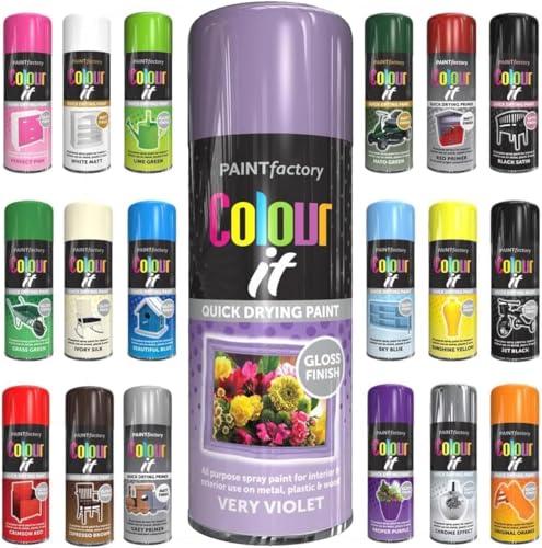 Pack of 6 Spray Paint Very Violet Gloss Aerosol 400ml Cans - Quick Dry, All Purpose Spray Paint for Interior and Exterior Ideal for Wood, Metal, Plastic, Indoor & Outdoor Use
