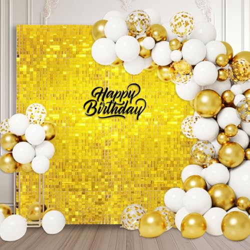 12PCS Gold Shimmer Wall Backdrop, Square Sequin Photo Backdrops Panel, Glitter Wall Background for Birthdays, Weddings, Graduation, Engagements, Disco Bachelorette Party Decoration (3FTx4FT) by ZEBMOON - Used condition - US$24.04