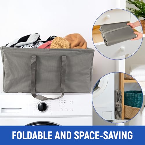 Collapsible Reusable Grocery Bags, Foldable Shopping Tote Bags with Handles, Large Utility Tote Bag with Handy Pockets, Sturdy Grocery Basket for Kitchen, Shopping, Laundry, Travel, Campout Grey - Thumbnail 6
