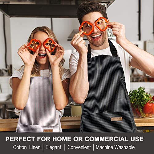 Yiclick [2 Pack] Chef Cooking Kitchen Apron With Pockets For Women Men, Waterproof Adjustable Cotton Bib Apron For Baking Garden Bbq Mothers Day Kitchen Gifts (Black&White) #TOP4