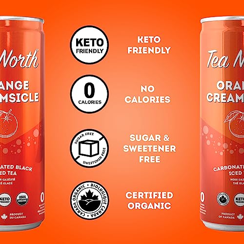 Tea North Keto Carbonated Iced Tea - No Sugar, Sweeteners, Or Calories - Natural Clean Energy Drink - Gluten-Free, Paleo & Diabetic-Friendly - Healthy, Organic & Refreshing Sparkling Beverage - 12 Oz (Pack Of 12) - Orange Creamsicle #TOP1