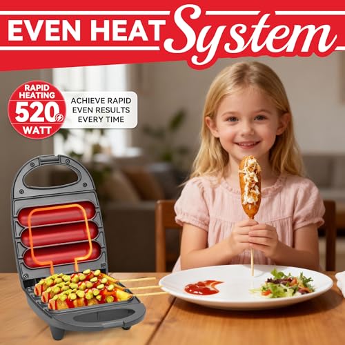 Image of SugarWhisk Electric Corn Dog Maker, Fryer for 3 Mini Corn Dogs on Stick, Cheese Mozzarella Sticks & Treats, Corndog Maker Machine, Hot Dog Machine, Brush Included, Graphite