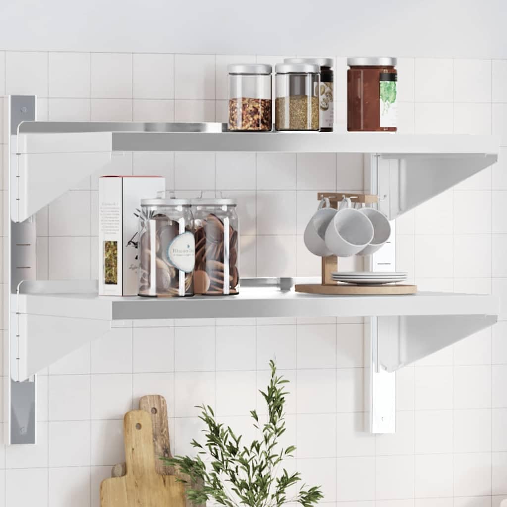 Estantería de pared de acero inoxidable, 2 estantes, 75 x 40 x 60 cm, para gastronomía, garaje y laboratorio, soporta hasta 50 kg, con accesorios de montaje