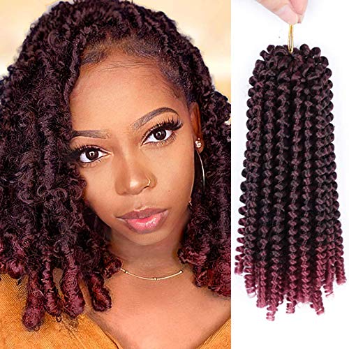 Lativ 7 Pack Spring Twist for Butterfly Locs Crochet Hair 8 Inch Bomb Twist Crochet Braids Black Ombre Burgundy Colors L
