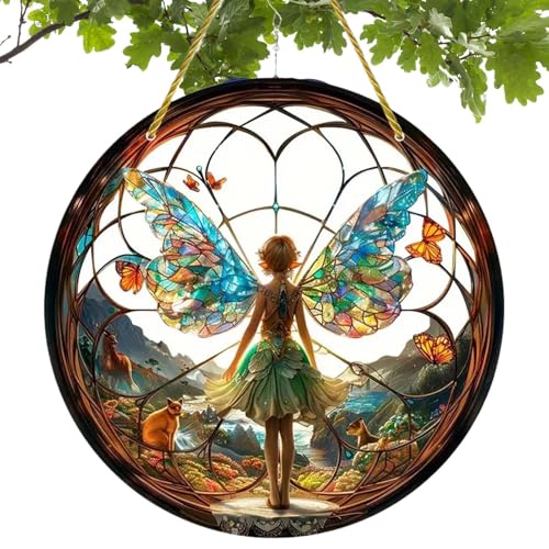Attrape-Soleil teinté de fée, Pendentif de fenêtre en Acrylique féerique,Pendentif fenêtre en Acrylique teinté Rond Pendentif de fée teinté Vintage - Pendentif de fenêtre Papillon coloré, Attrape-s