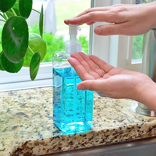 Youngever 5 Pack Pump Bottles for Shampoo 16 Ounce, Empty Shampoo Pump Bottles, Plastic Square with Lockdown-Leak Proof-Pumps (Clear Pump)4