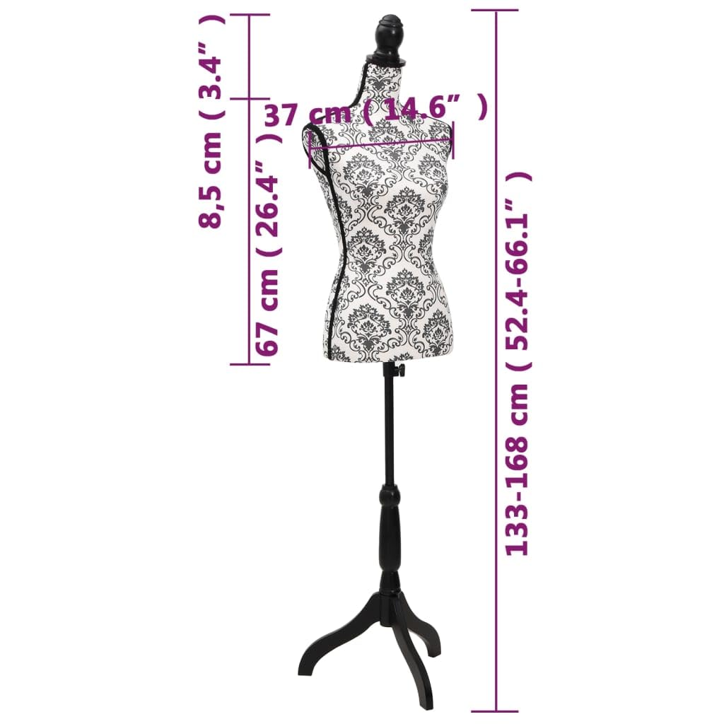 Damenbüste Schneiderpuppe Torso Schwarz Weiß Modepuppe Kleidung mit Stativ und Disteloberteil für die Präsentation von Textilien und Kleidungsstücken in einstellbarer Höhe