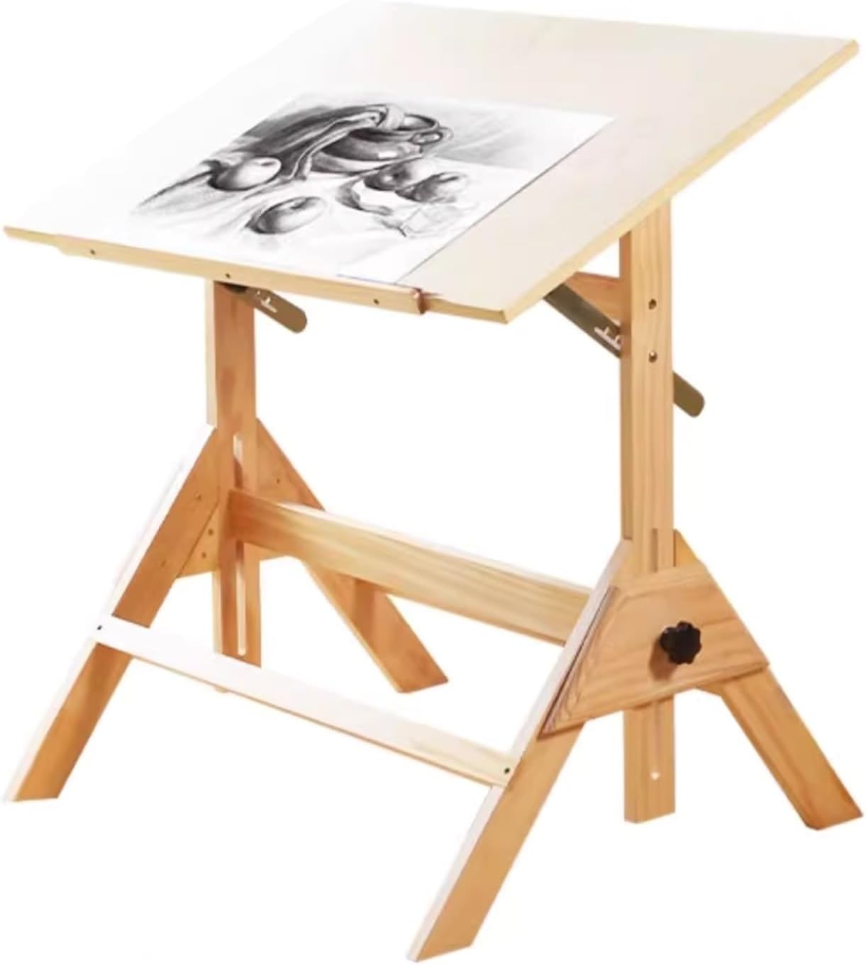 Drafting Desk Solid Wood Drafting Board Adjustable Height and Tiltable Tabletop for Adutls Artwork, Graphic Design, Reading, Writing