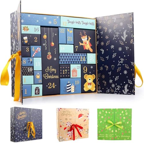 2025 Empty Advent Calendars To Fill, DIY Advent Calendar Boxes To Fill, Fillable 24 Days Countdown Empty Advent Calendar Make Fill Your Own Advent Calendar as Gifts (Blue)