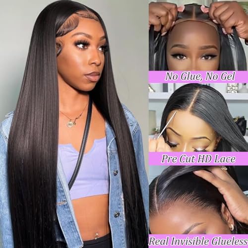 Wear and Go Glueless Wigs Human Hair Pre Plucked Pre Cut 13x4 HD Lace front Wigs Human Hair for Women180% Density Straight Glueless Wigs Human Hair Lace Front Wig Ready to Wear Wigs 26 Inch - Image 3