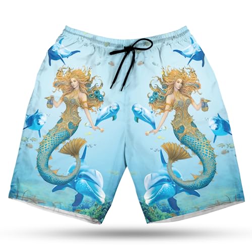 Mermaid Lovers Men's Swim Trunks - Sea Maiden Hawaiian Shorts for Men, Men's Summer Bathing Shorts Set 17