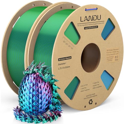 LANDU Silk Tri-Color PLA Filament 1.75mm 2Kg, Triple Color Silk PLA Filament, Rainbow PLA Filament, Neatly Wound 3D Printer Filament, 3 in 1 Multi Color Filament +/-0.02mm, Black Red Gold