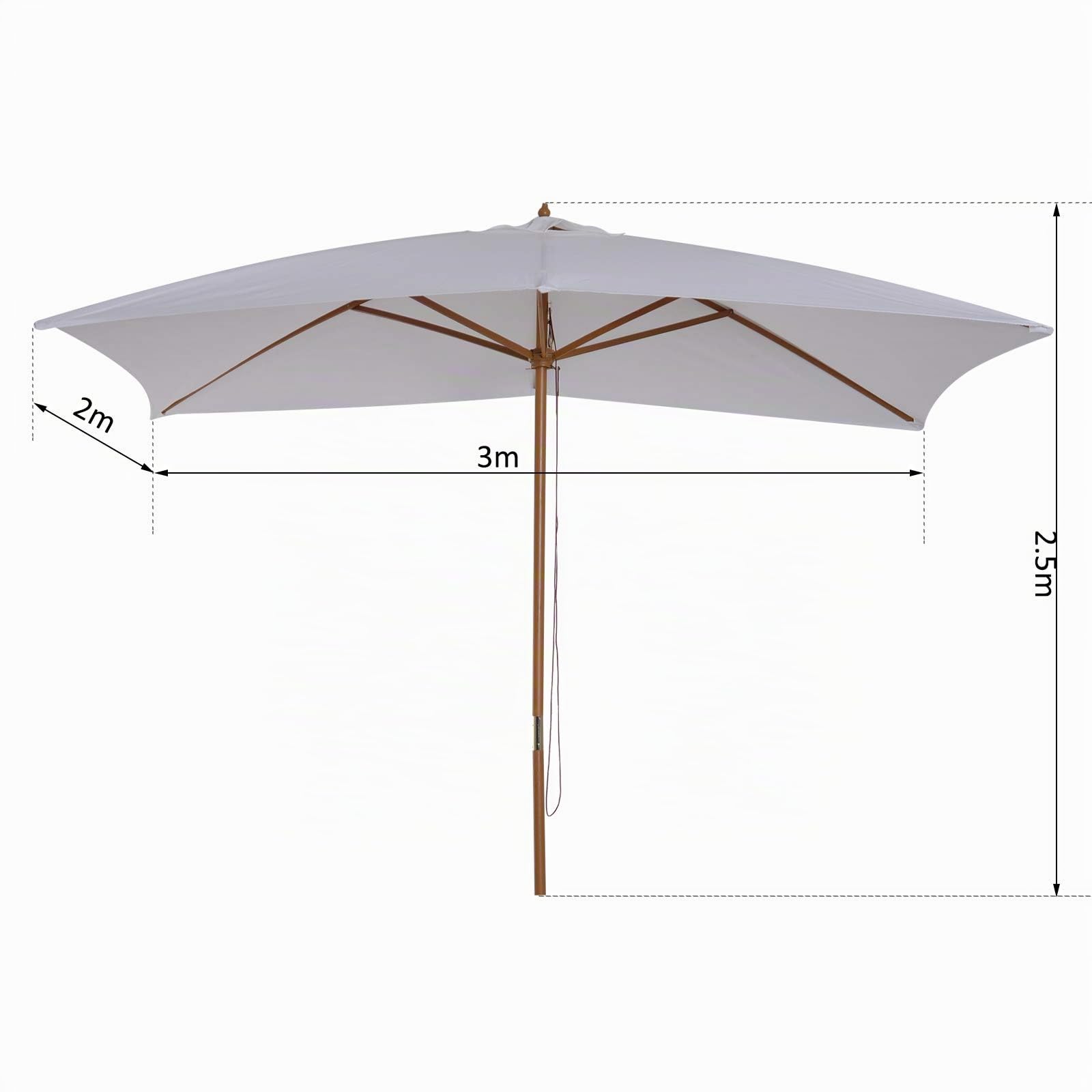 Outsunny Parasol Droit Rectangulaire Parasol de Jardin 3x2x2,5m Blanc