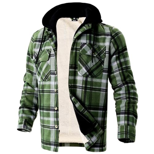 Image of Yasumond Mens Hoodies Fleece Jacket Plaid Flannel Heavy Sherpa Lined Hooded Zip Up Warm Winter Coats Big Tall