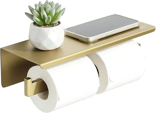 Vista 24 de Alise Double Toilet Paper Holder,Bathroom Tissue Holder with Shelf,SUS304 Stainless Steel Toilet Paper Roll Holder Storage Dispenser,Self Adhesive