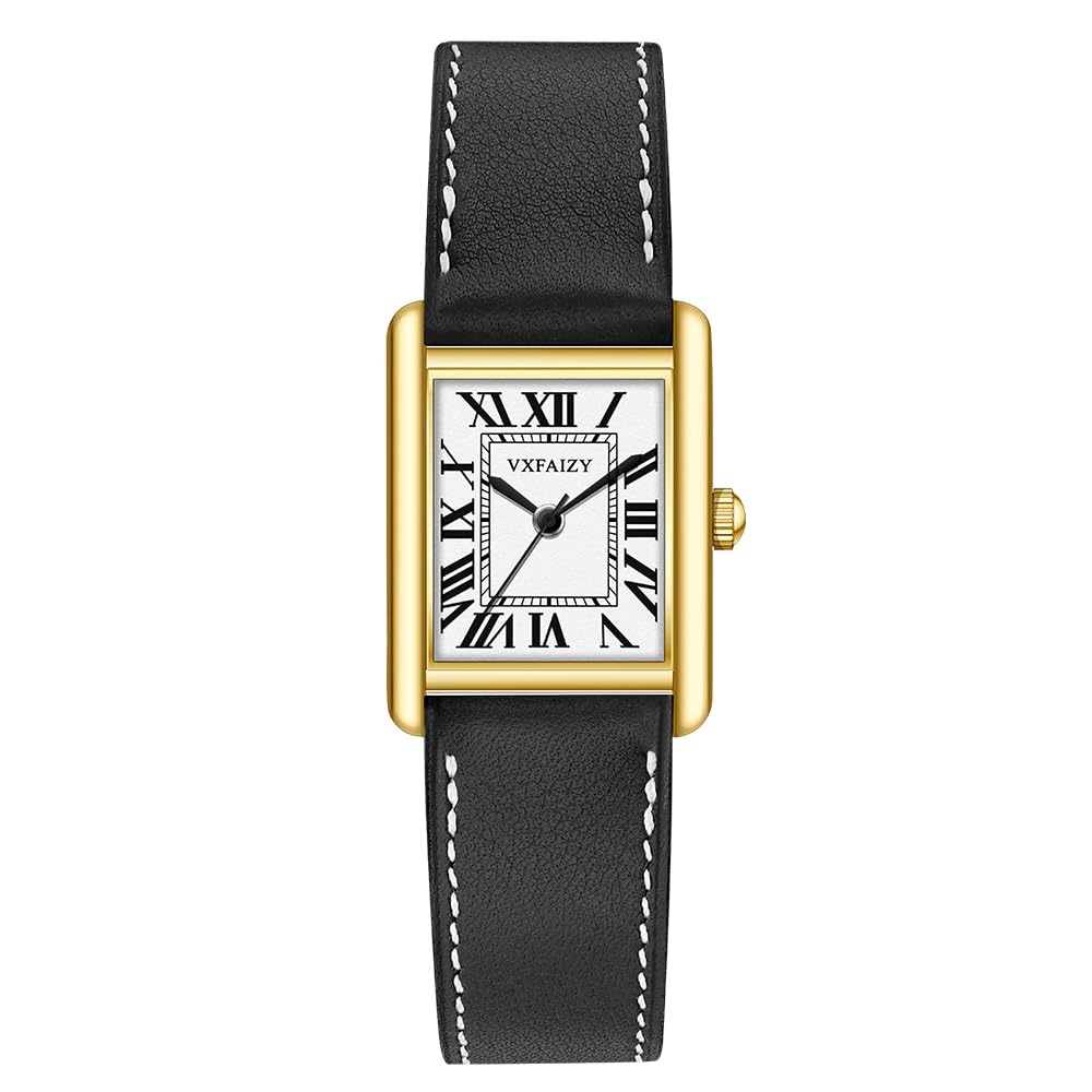 Montre Femme Rectangle Rétro Chiffres Romains Bracelet Cuir