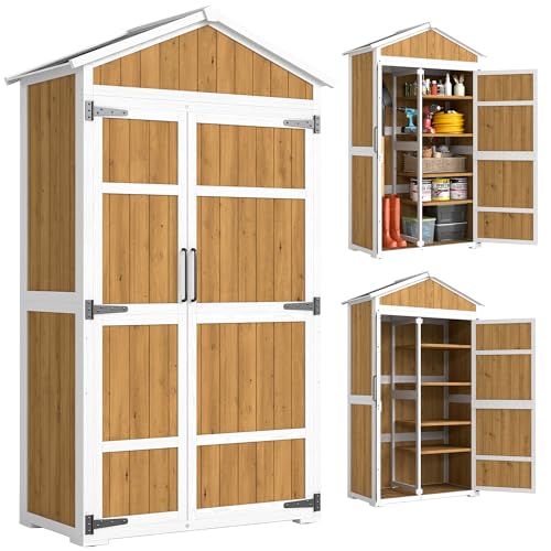 Outsunny Armoire de Jardin en Bois - Abri de Jardin Extérieur Étanche avec Toit en Métal - Meuble de Rangement Terrasse à Double Porte pour Outils de...