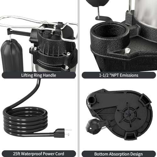 Lanchez Q450212-L 1/2Hp Sewage/Effluent Pump Submersible, 115V 4400 Gph Cast Iron Pump With Automatic Tethered Float Switch, Sump Pump thumb #4