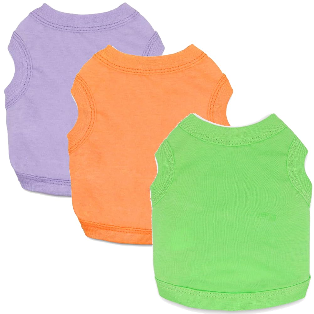 Elledia 3 Pack Pet Cotton T Shirt Dog Solid Color Basic Blank Tee Shirts Cat Plain Clothes for Small Femmale Male Dogs Cats Puppies